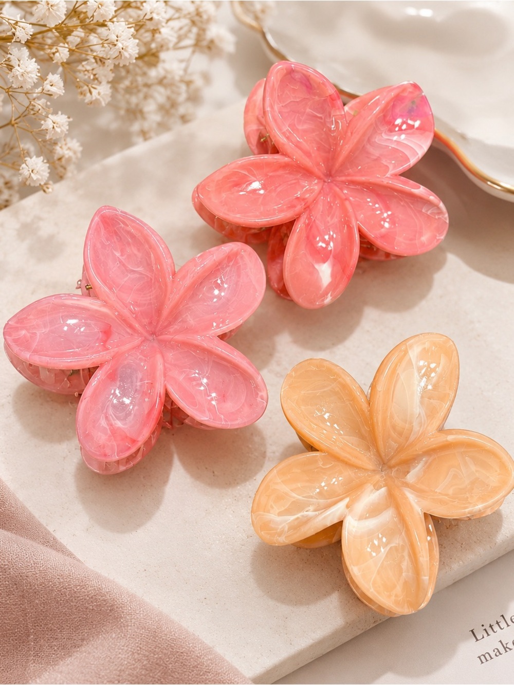 Fashion Jewelry Pink and Peach Floral Hair Clips - Set of 3